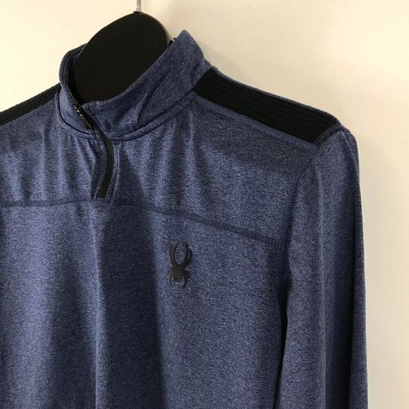 Spyder Active 1/4 Zip Pullover Men's Medium Navy Mock Neck ProWeb Wicking Logo - Picture 3 of 11